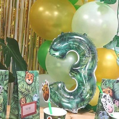 006balmc decoration ballon vert jungle anniversaire chiffre 3