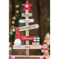 12464 decoration centre de table bois joyeux noel gnomes 5 directions 43cm