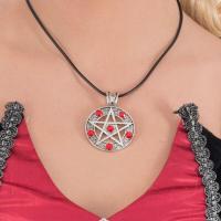 13084 accessoire de deguisement halloween collier lucifer rouge pendentif pentagramme