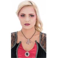 13084 accessoire deguisement halloween collier lucifer rouge pendentif pentagramme