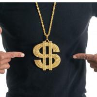 13448 accessoire de deguisement pendentif collier dollar rappeur dore or