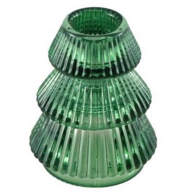 13539 bougeoir flambeau strie sapin verre vert noel