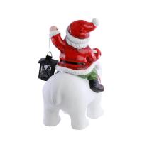 13592 decoration en resine pere noel avec lanterne metal sur ours blanc