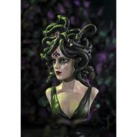 13654 decoration halloween buste femme resine et pierre medusa