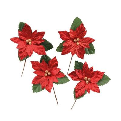 13694 poinsettia sur tige rouge brillant