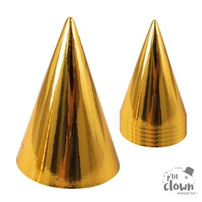 Chapeau pointu doré or métallique en carton (x6) 15cm REF/21801 (Article de fête d'ambiance)