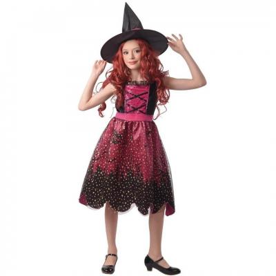Costume sorcière rose et noire 7/9 ans REF/22054 (Déguisement enfant Halloween)
