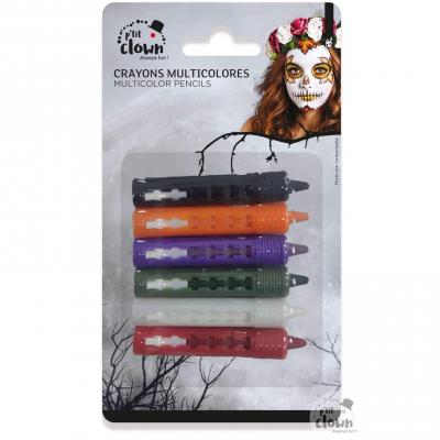 Crayon fard gras rétractable (x6) Multicolore REF/23181 (Maquillage Halloween)