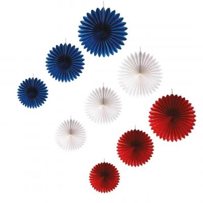 9 Rosaces tricolores France à suspendre (20, 25 et 30cm) bleu, blanc et rouge REF/23307