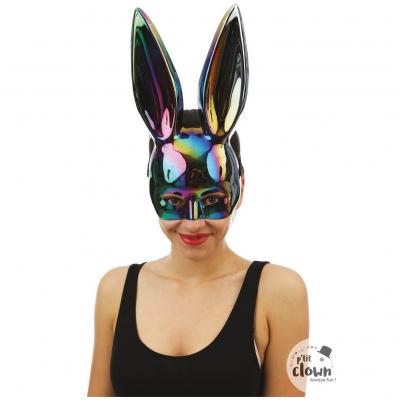 1 Demi-masque lapin iridescent noir REF/23392 (Accessoire de déguisement adulte)