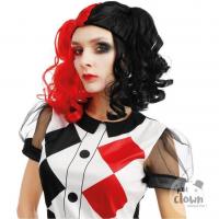 23587 accessoire deguisement perruque noire et rouge arlequin avec couettes