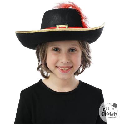 1 Chapeau de mousquetaire en feutre noir, or et rouge REF/34951 (Accessoire déguisement enfant)