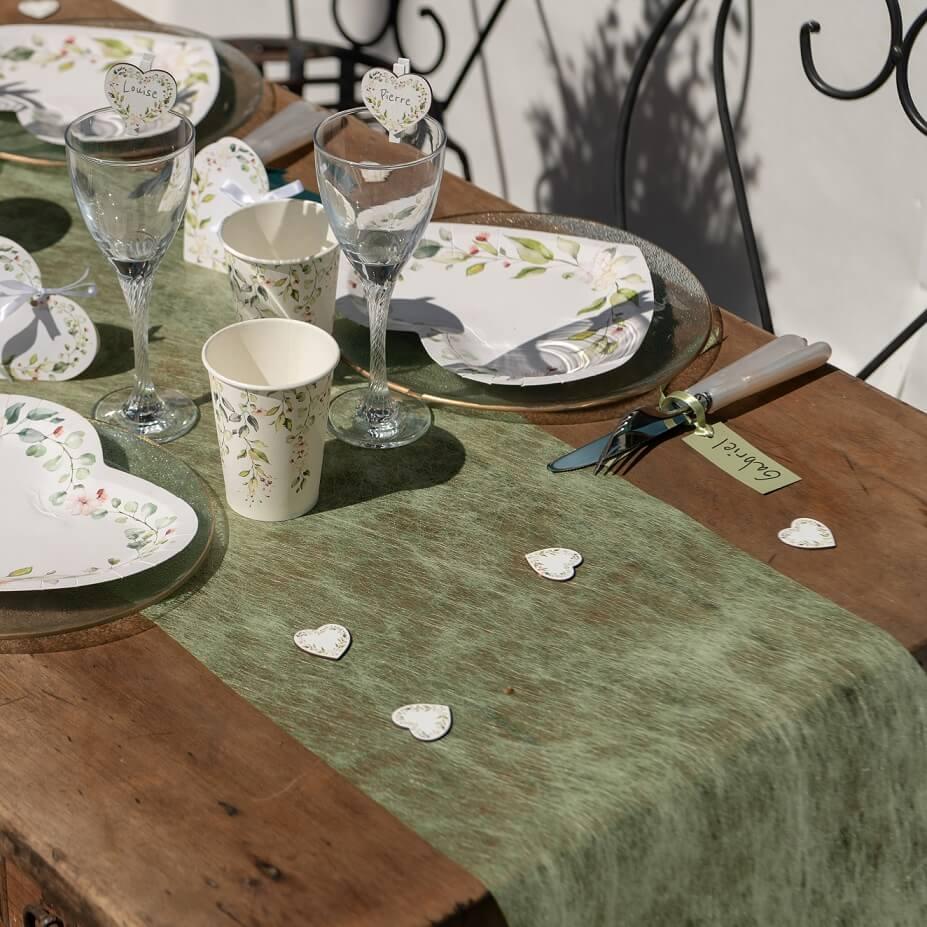Chemin de table Fanon vert Olive/Sauge REF/3586