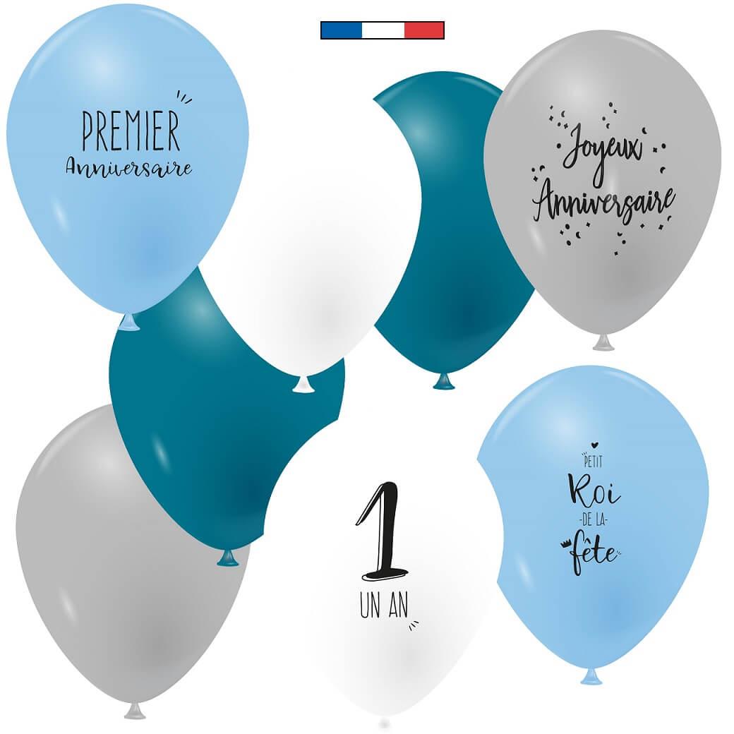 Ballon bleu, blanc et gris pour anniversaire 1 an REF/49084