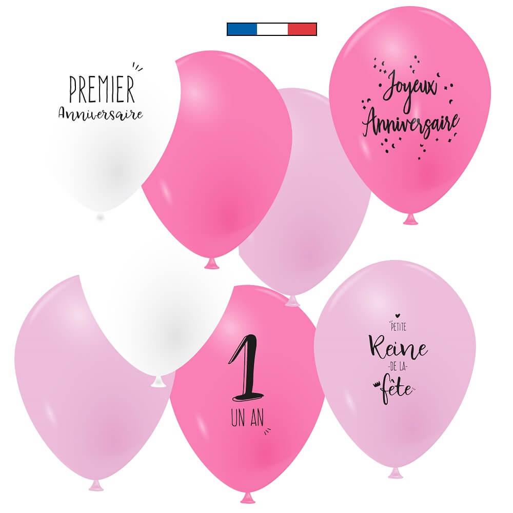 Ballon rose, fuchsia et blanc pour anniversaire 1 an REF/49084