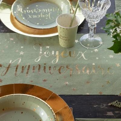 5668 decoration chemin de table anniversaire vert olive sauge dore or