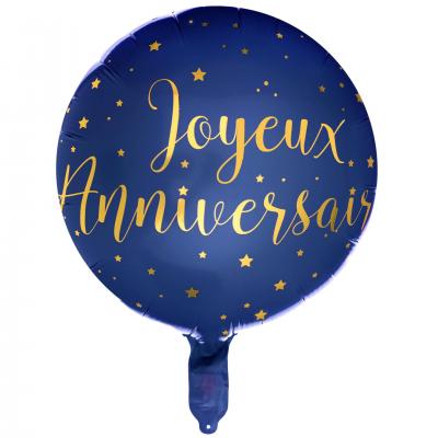 1 Ballon aluminium joyeux anniversaire bleu marine et doré or métallisé 45cm REF/6238