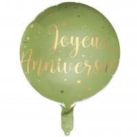 6238 ballon joyeux anniversaire aluminium vert olive dore or metallique