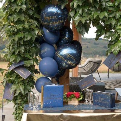 6238 decoration ballon anniversaire aluminium bleu marine dore or metallise