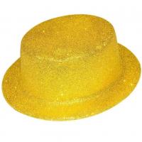 63550 accessoire de deguisement chapeau dore or haut de forme plastique paillete