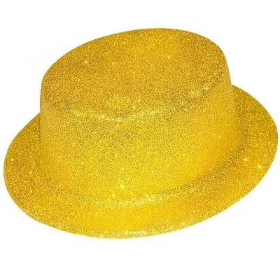 1 Chapeau plastique haut de forme doré or pailleté REF/63550 (Accessoire déguisement adulte)