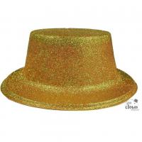 63550 accessoire deguisement chapeau haut de forme plastique paillete dore or