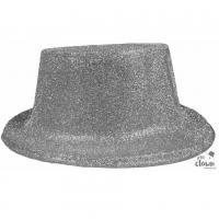 63551 accessoire deguisement chapeau haut de forme plastique paillete argent