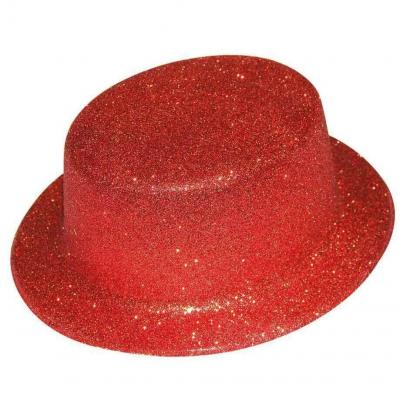 1 Chapeau plastique haut de forme rouge pailleté REF/63552 (Accessoire déguisement adulte)