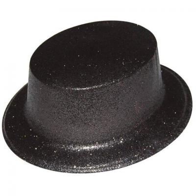 1 Chapeau plastique haut de forme noir pailleté REF/63553 (Accessoire déguisement adulte)