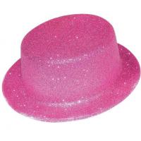 63555 accessoire de deguisement chapeau rose haut de forme plastique paillete