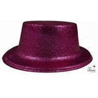 63555 accessoire deguisement chapeau haut de forme plastique paillete rose fuchsia
