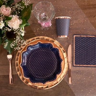 7095 decoration gobelet carton elegant bleu marine et rose gold