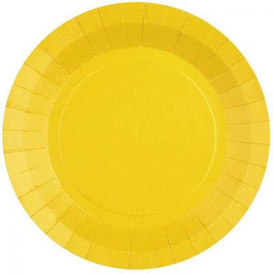 10 Petites assiettes rondes en carton biodégradable de 17.5cm jaune REF/7411