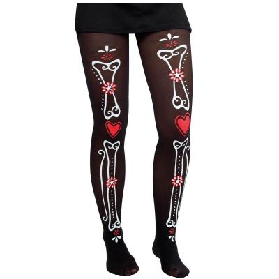 74324 accessoire de deguisement halloween collant opaque noir day of the dead adulte