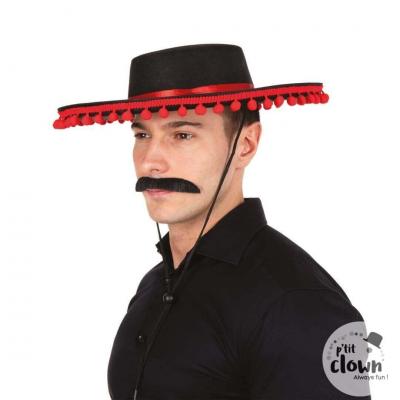 1 Chapeau Espagnol noir et rouge REF/75300 (Accessoire déguisement adulte)