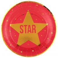 7550 assiette ronde carton cinema star rouge et dore or