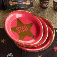 7550 assiette ronde en carton cinema star rouge et dore or