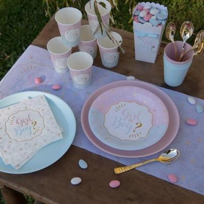 7656 decoration de table assiette carton gender reveal rose bleu dore or fille garcon boy girl