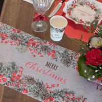 7682 decoration fete noel chemin de table merry christmas champetre nature rouge