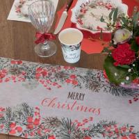 7682 decoration noel chemin de table merry christmas champetre nature rouge