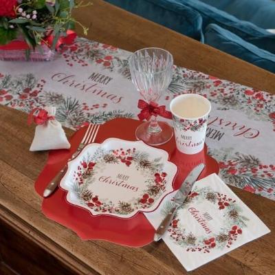 7685 decoration de table serviette champetre nature noel rouge merry christmas