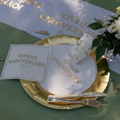 7983 assiette carton joyeux anniversaire elegant blanc dore or metallise