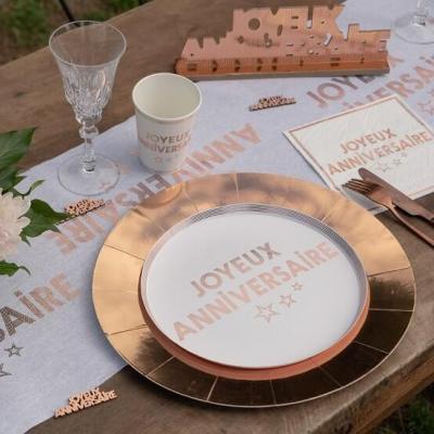 7983 blanc rose gold decoration assiette carton ronde joyeux anniversaire