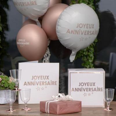 7987 tirelire urne joyeux anniversaire rose gold metallisee et blanche