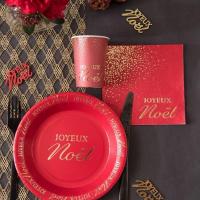 8113 decoration de table assiette ronde carton rouge joyeux noel