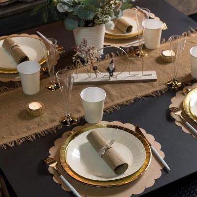 8272 decoration chemin de table marron avec franges nature champetre boheme copie