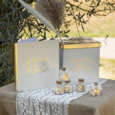 8325 decoration livre d or mariage feuillage champetre baroque beige ivoire et dore or