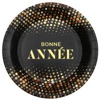 8576 assiette ronde carton bonne annee noir et dore or