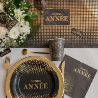 8576 decoration assiette ronde carton bonne annee noir et dore or