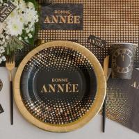 8576 decoration de table assiette ronde carton bonne annee noir et dore or